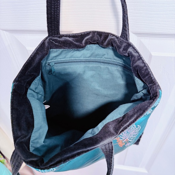 Old Navy Elegant Floral Teal & Black Tote Bag - Picture 3 of 5